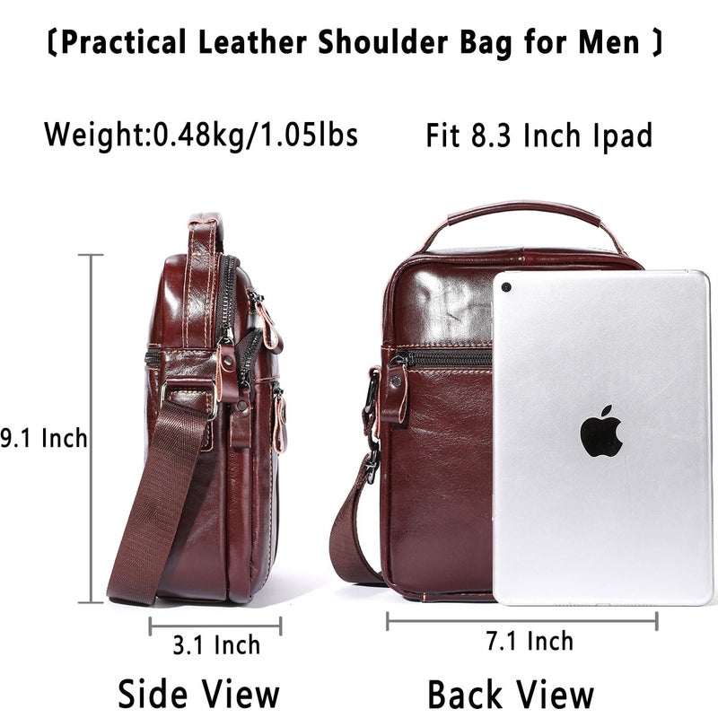 BULLCAPTAIN Leather Crossbody Bags for Men Casual Shoulder Bag Travel Messenger Bag Vintage Handbag Multi Pocket Satchel (Coffee) - Image 4