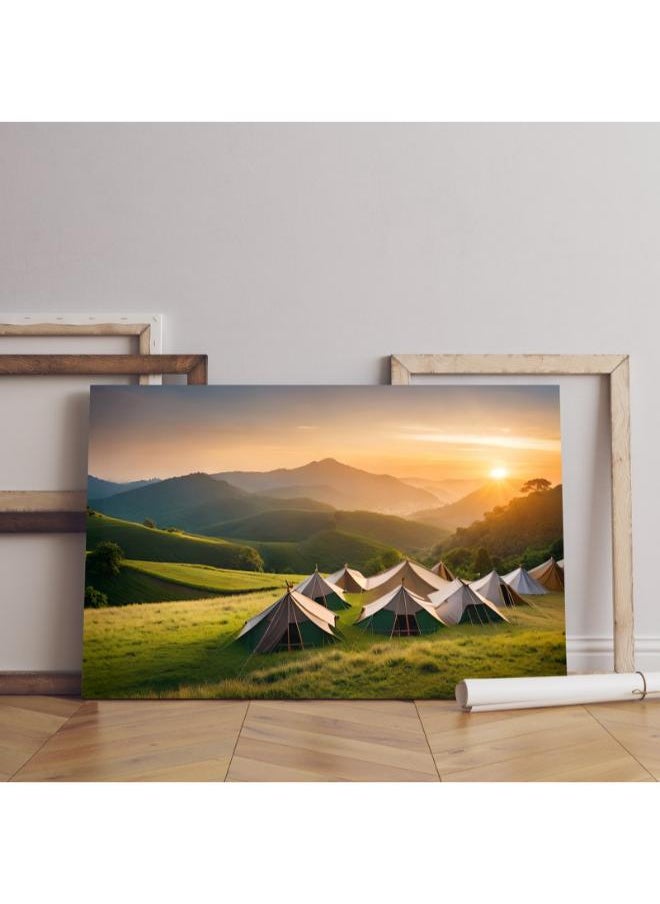 Home Gallery Camping Tents With sunset Landscape Mountain Printed canvas wall art  - Image 3