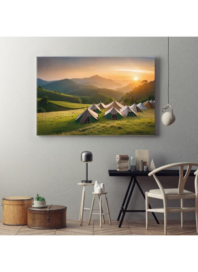 Home Gallery Camping Tents With sunset Landscape Mountain Printed canvas wall art  - Image 2