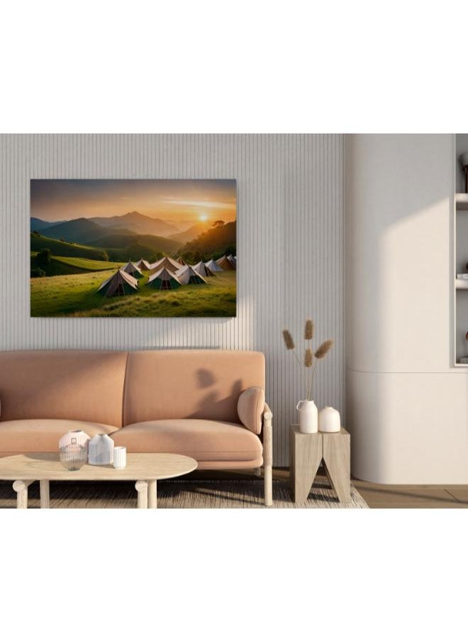 Home Gallery Camping Tents With sunset Landscape Mountain Printed canvas wall art  - Image 4