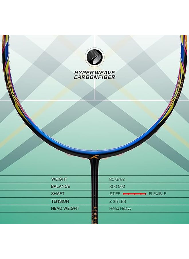 HUNDRED - ATOMIC-X 35 SPD Carbon Fibre Strung Badminton Racket with Full Racket Cover  | For Intermediate Players | 80grams | Maximum String Tension - 35lbs - Image 1