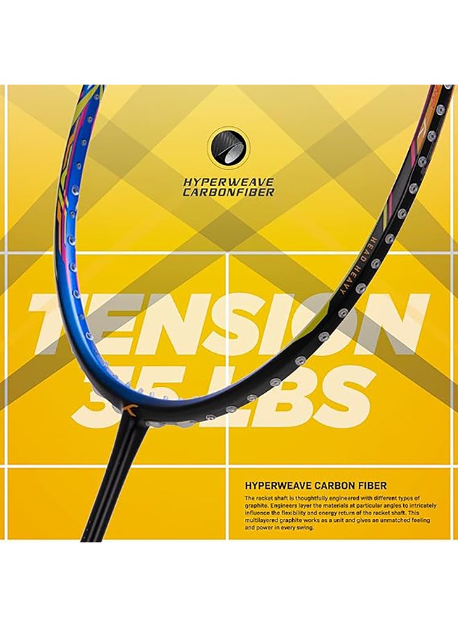 HUNDRED - ATOMIC-X 35 SPD Carbon Fibre Strung Badminton Racket with Full Racket Cover  | For Intermediate Players | 80grams | Maximum String Tension - 35lbs - Image 1
