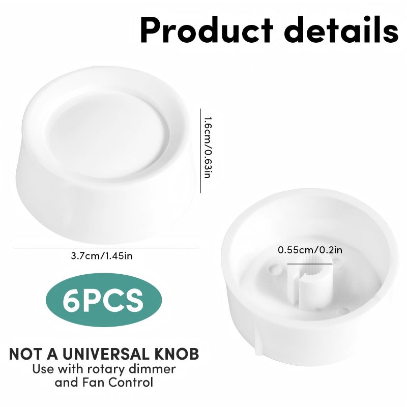 ANABIUP 6 PCS RK-WH Rotary Dimmer Knob Replacement for Rotary Dimmer Switch,Fan Control,Whiteï¼ˆNo Back Panelï¼‰ - Image 2