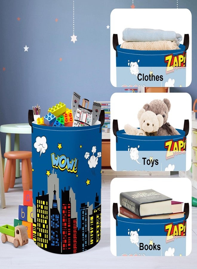Clastyle 45L Large Blue City Hero Skyline Kid Laundry Hamper with Handle Comic Hero Building Silhouettes Clothes Toy Boys Basket with Lid for Nursery - Image 5