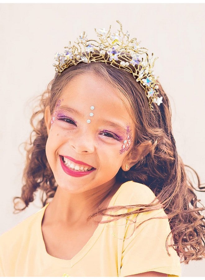 إسكدنيا Weetv Mermaid Tiara For Girls Women Gold Princess Crown Diadem Jeweled Headpiece Costume Hair Accessories For Birthday Prom Quinceanera - Image 3