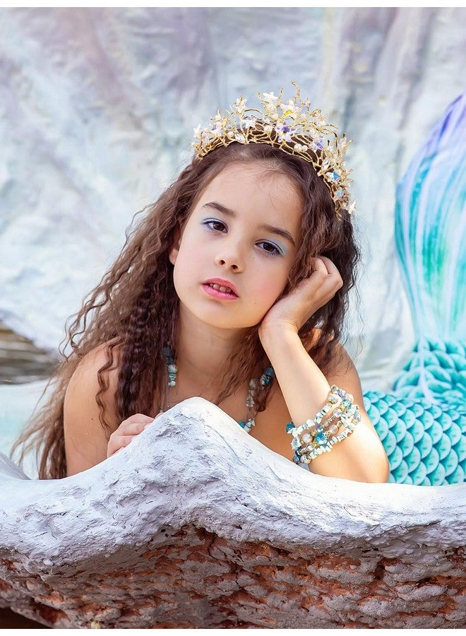 إسكدنيا Weetv Mermaid Tiara For Girls Women Gold Princess Crown Diadem Jeweled Headpiece Costume Hair Accessories For Birthday Prom Quinceanera - Image 5