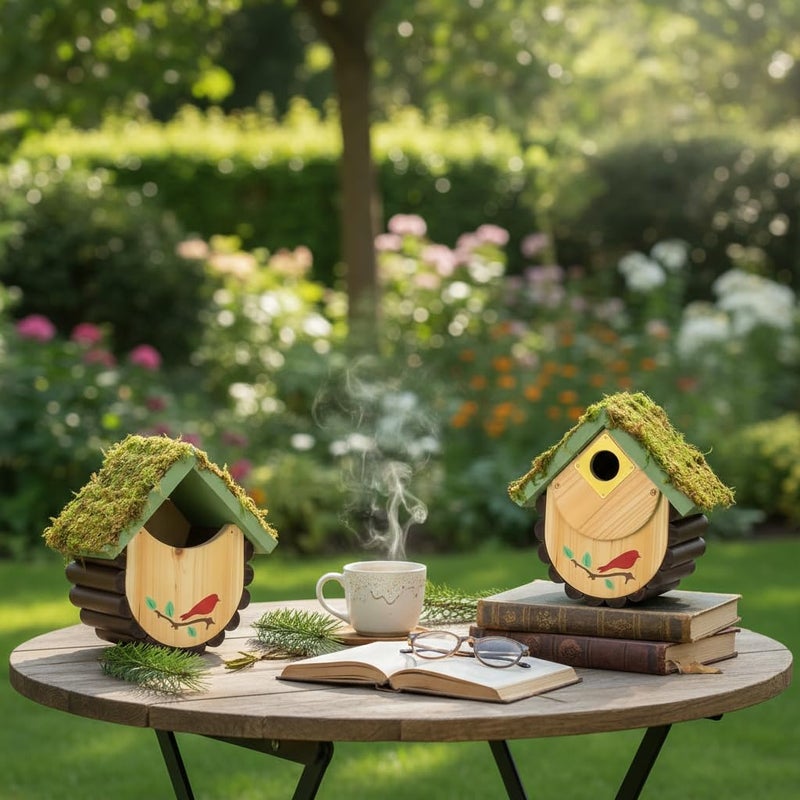 CEDAR ALPHA 1pc Bird House for Bluebirds and Cadinals - Cedar Wood Large Open Bluebird House Nestbox - Birdhouse for Outside Wall Mountable - 1.5" Brass Plate Heavy 13/16" Thick - 10 Years Usage Multifunctional - Image 2