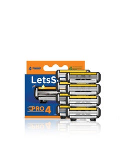 LetsShave Pro 4 Manual Shaving Razor Blades Refills (Cartridge), Pack Of 8, Ultra Sharp 4 Blades For Face & Head, Blades For Men Face & Head  - Image 1