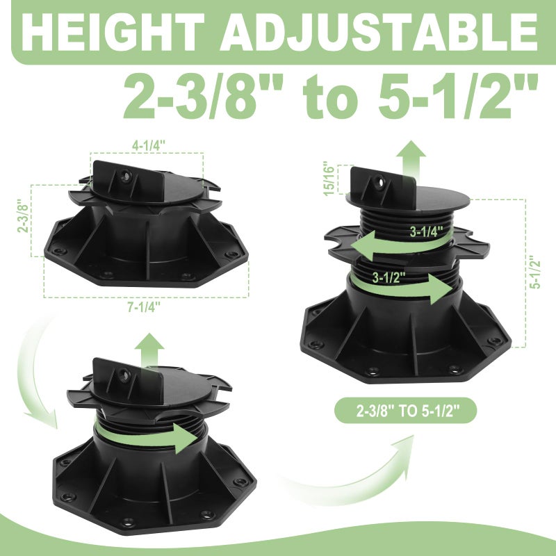 MCCKLE Adjustable Deck Support Pedestal, 10Pack Deck Foundation Support Base for Floating Deck Platform, Deck Blocks Adjustable Deck Plastic Supports Pedestal Paver 2-3/8" to 5-1/2" by MCCKLE - Image 3