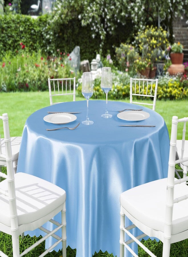 Counfeisly 1 Pack 60 Inch Light Blue Round Tablecloth, Silky Satin Tablecloth Overlay Smooth Fabric Table Cover, Table Decoration for Wedding Party Banquet Events - Image 4