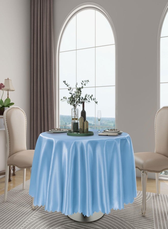 Counfeisly 1 Pack 60 Inch Light Blue Round Tablecloth, Silky Satin Tablecloth Overlay Smooth Fabric Table Cover, Table Decoration for Wedding Party Banquet Events - Image 5