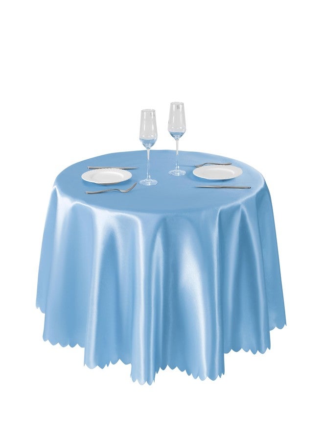 Counfeisly 1 Pack 60 Inch Light Blue Round Tablecloth, Silky Satin Tablecloth Overlay Smooth Fabric Table Cover, Table Decoration for Wedding Party Banquet Events - Image 1