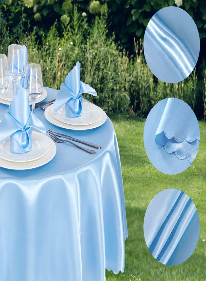 Counfeisly 1 Pack 60 Inch Light Blue Round Tablecloth, Silky Satin Tablecloth Overlay Smooth Fabric Table Cover, Table Decoration for Wedding Party Banquet Events - Image 3