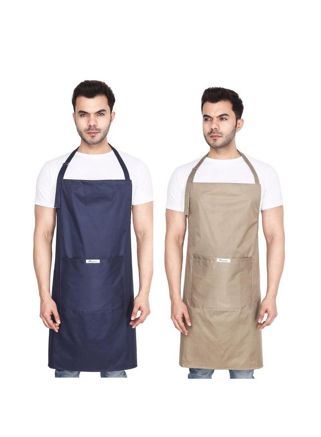 MAKSTILE مئزر مائي MAKSTILE للمطبخ، غسل الصحون، الطهي، تربية الكلاب، البستنة، غسل السيارات، المختبر، المطعم والاستخدام الصناعي | للجنسين | اللون - أزرق داكن وبيج | عبوة من 2 - Image 1