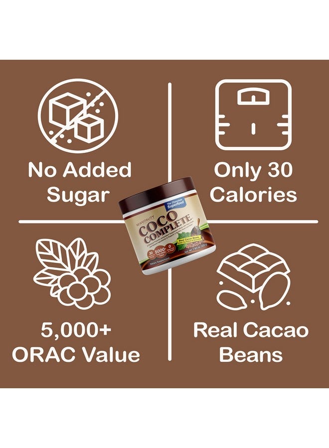 نيو فايتالتي Coco Complete من New Vitality - مكمل غذائي فائق لتعزيز الجهاز المناعي والتمثيل الغذائي، ودعم الطاقة، وخالي من السكر، ومسحوق الكاكاو الحقيقي ومستخلص الشاي الأخضر، بنكهة الشوكولاتة، 30 وجبة - Image 3