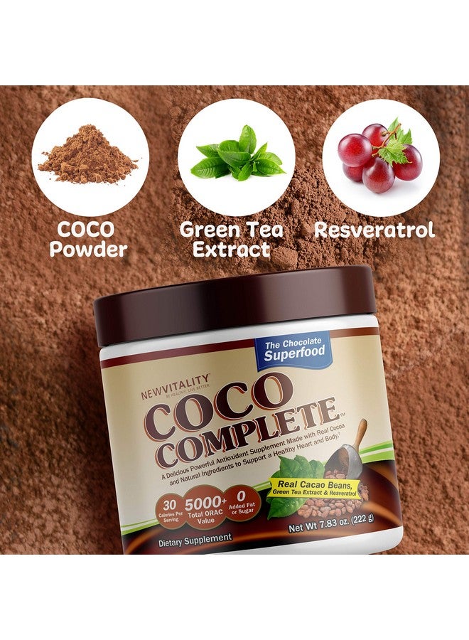 نيو فايتالتي Coco Complete من New Vitality - مكمل غذائي فائق لتعزيز الجهاز المناعي والتمثيل الغذائي، ودعم الطاقة، وخالي من السكر، ومسحوق الكاكاو الحقيقي ومستخلص الشاي الأخضر، بنكهة الشوكولاتة، 30 وجبة - Image 2