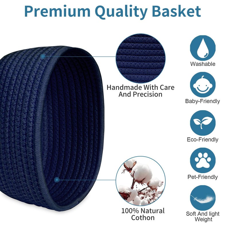 Abenkle ?2 Pack? Small Woven Baskets  Tiny Oval Shallow Storage Baskets  Mini Cotton Rope Empty Decorative Basket  Boho Little Organizer Bins For Bathroom  Cat Dog Toy Gifts Basket - Image 3