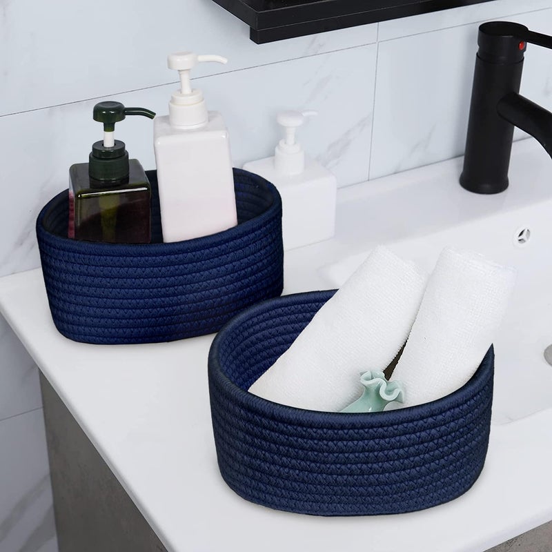 Abenkle ?2 Pack? Small Woven Baskets  Tiny Oval Shallow Storage Baskets  Mini Cotton Rope Empty Decorative Basket  Boho Little Organizer Bins For Bathroom  Cat Dog Toy Gifts Basket - Image 4
