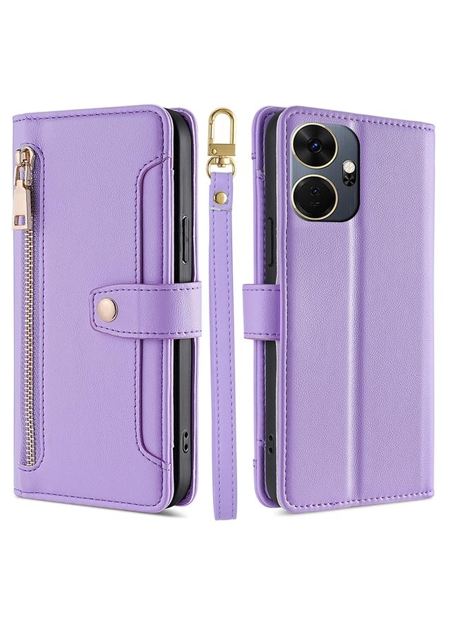 erorex For Itel P55+ 4G Sheep Texture Cross-body Zipper Wallet Leather Phone Case(Purple) 