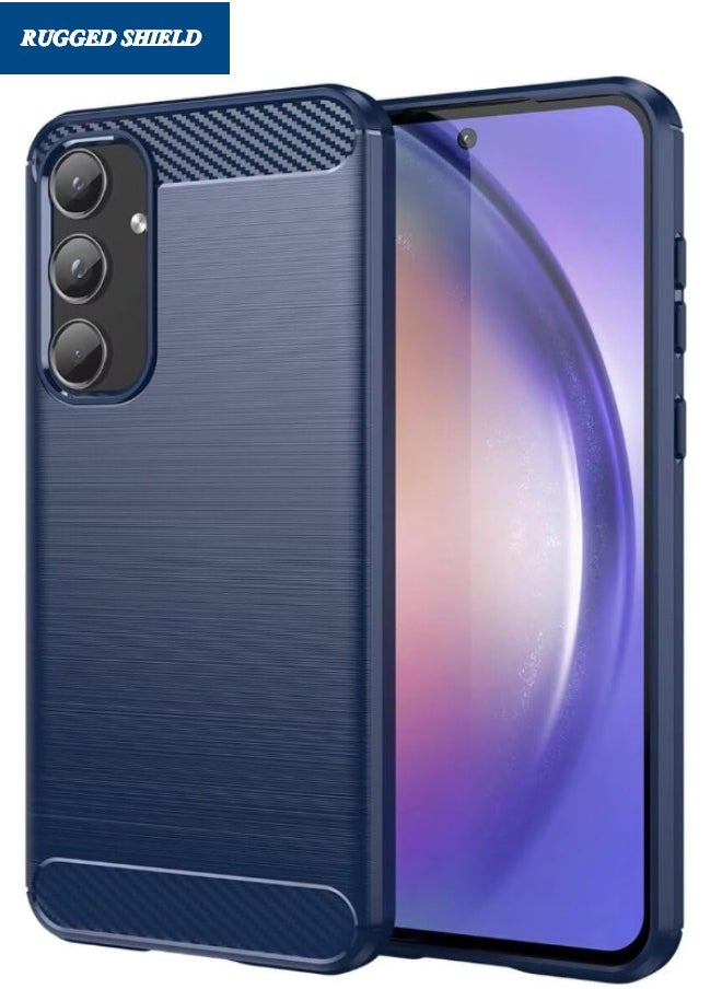 RUGGED SHIELD Samsung Galaxy A-55 Case, Galaxy A-55 Cover with Brushed Carbon Fiber Texture, Flexible TPU Shockproof Protection Bumper Phone Case, Slim Case Cover for Samsung Galaxy A-55 5G, Blue  - Image 1