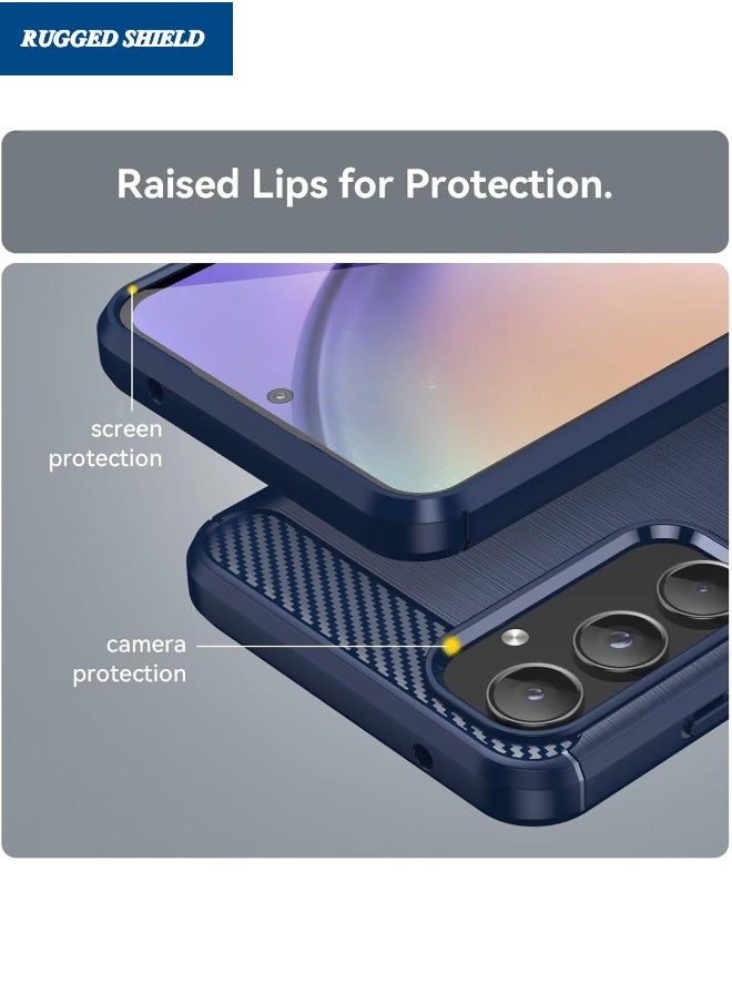 RUGGED SHIELD Samsung Galaxy A-55 Case, Galaxy A-55 Cover with Brushed Carbon Fiber Texture, Flexible TPU Shockproof Protection Bumper Phone Case, Slim Case Cover for Samsung Galaxy A-55 5G, Blue  - Image 2