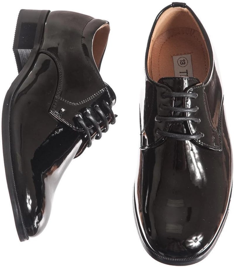 Lito Boys Shiny Black Tuxedo Shoes, Round Toe Style in Infant to Boys Sizes - Image 3