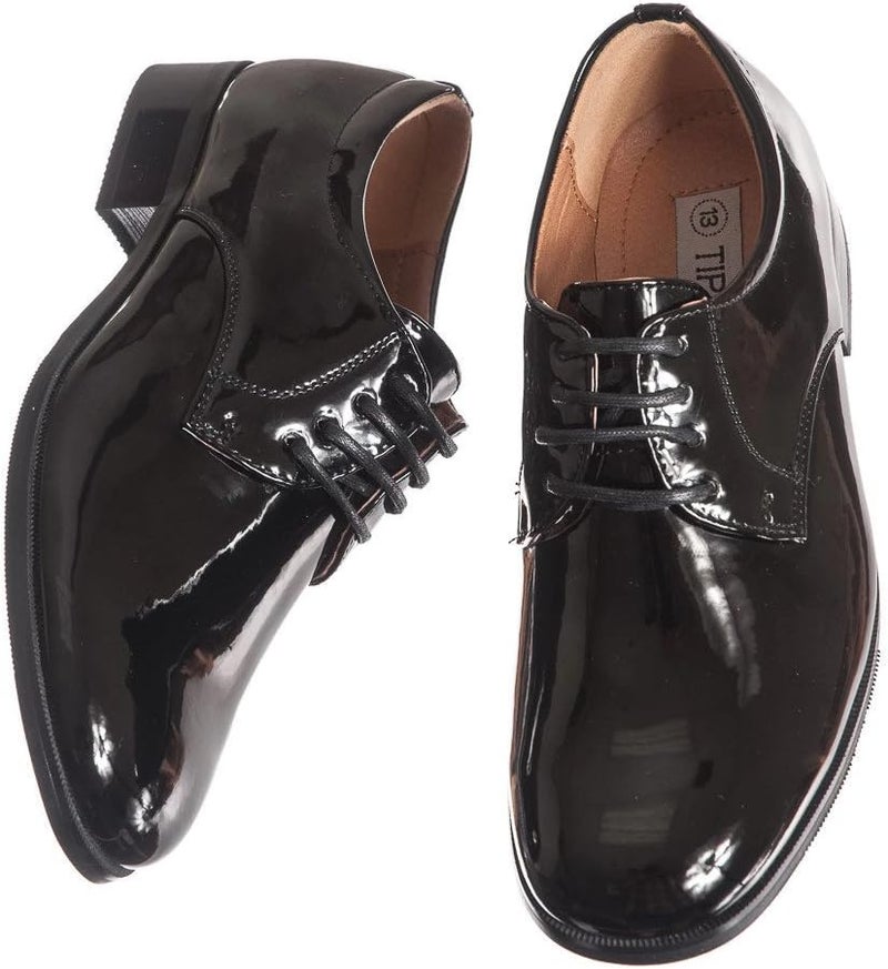 Lito Boys Shiny Black Tuxedo Shoes, Round Toe Style in Infant to Boys Sizes - Image 1