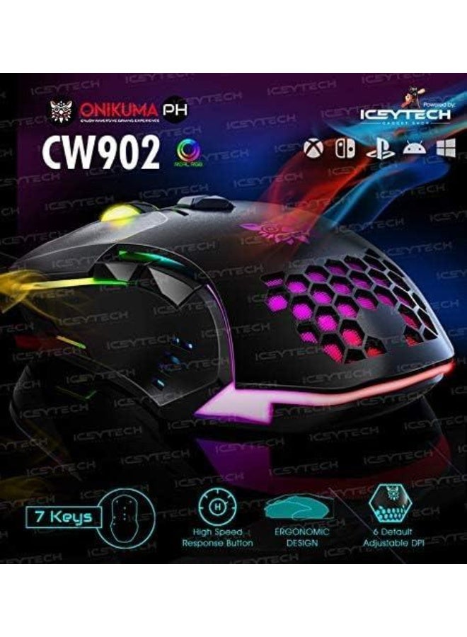 onikuma Onikuma CW902 Wired Gaming Mouse – RGB LED Backlight, Adjustable DPI, Ergonomic Design, Fast-Response Buttons for Pro Gamers - Image 3