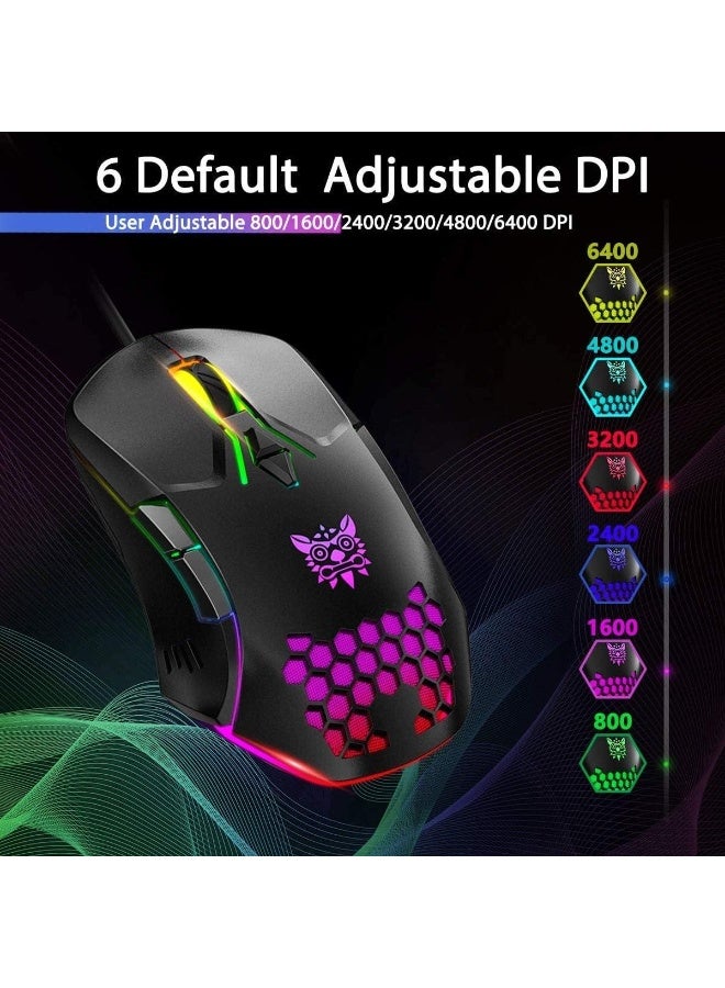onikuma Onikuma CW902 Wired Gaming Mouse – RGB LED Backlight, Adjustable DPI, Ergonomic Design, Fast-Response Buttons for Pro Gamers - Image 5