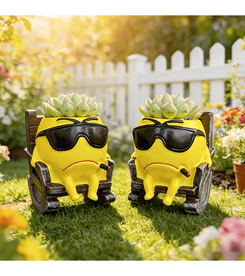 Funny Face Rocking Chair Flower Pot For Succulent Balcony Decoration - Image 1