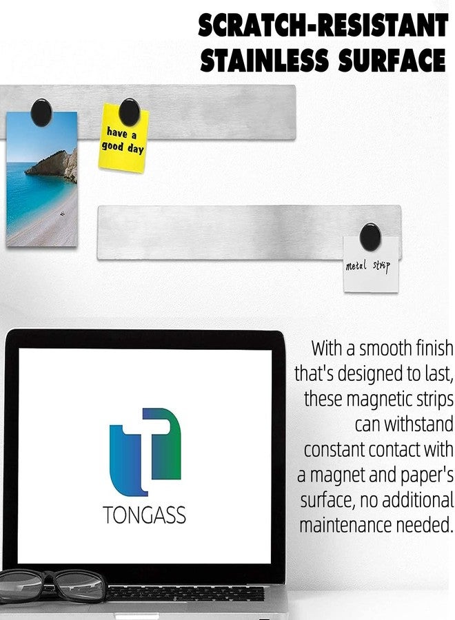 TonGass Magnetic Strip with Adhesive Backing, 2"x15" Stainless Steel Strips Bulletin Bar Board, Metal Magnetic Strips for Wall with 48 Pcs Magnets for Home, Office, School Use - 6 Pcs - Image 5