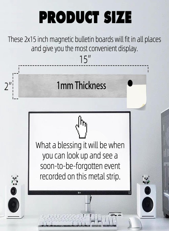 TonGass Magnetic Strip with Adhesive Backing, 2"x15" Stainless Steel Strips Bulletin Bar Board, Metal Magnetic Strips for Wall with 48 Pcs Magnets for Home, Office, School Use - 6 Pcs - Image 2