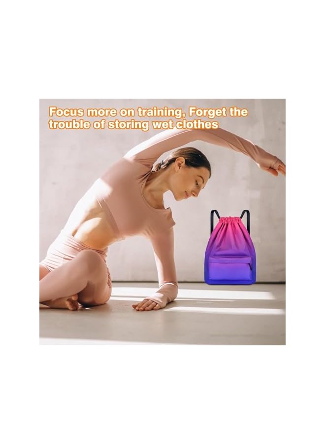S-TOP Drawstring Bags, Lightweight Cotton Gym Backpack with Shoe Compartment for Women, Breathable Sports Bag for Tennis, Beach, Swimming and Travel - Image 4