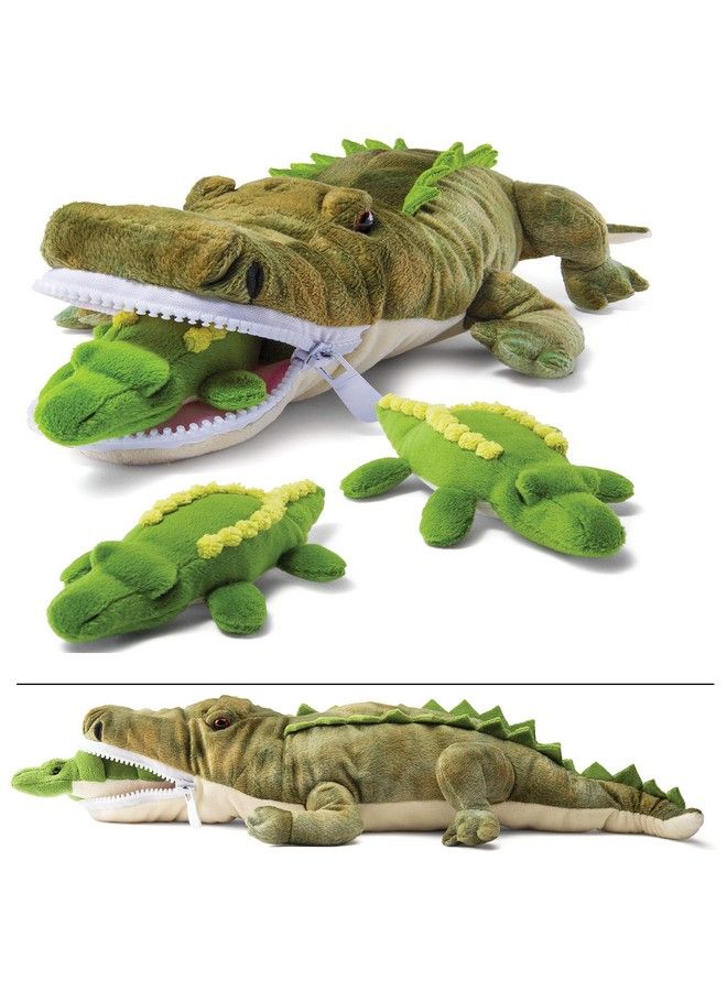 Prextex 24" Large Alligator Stuffed Animal With 3 Baby Alligators Plush Toy Big Plush Alligator Zippers 3 Small Stuffed Animals For Boys & Girls Plush Toys For Kids 35 - Image 2