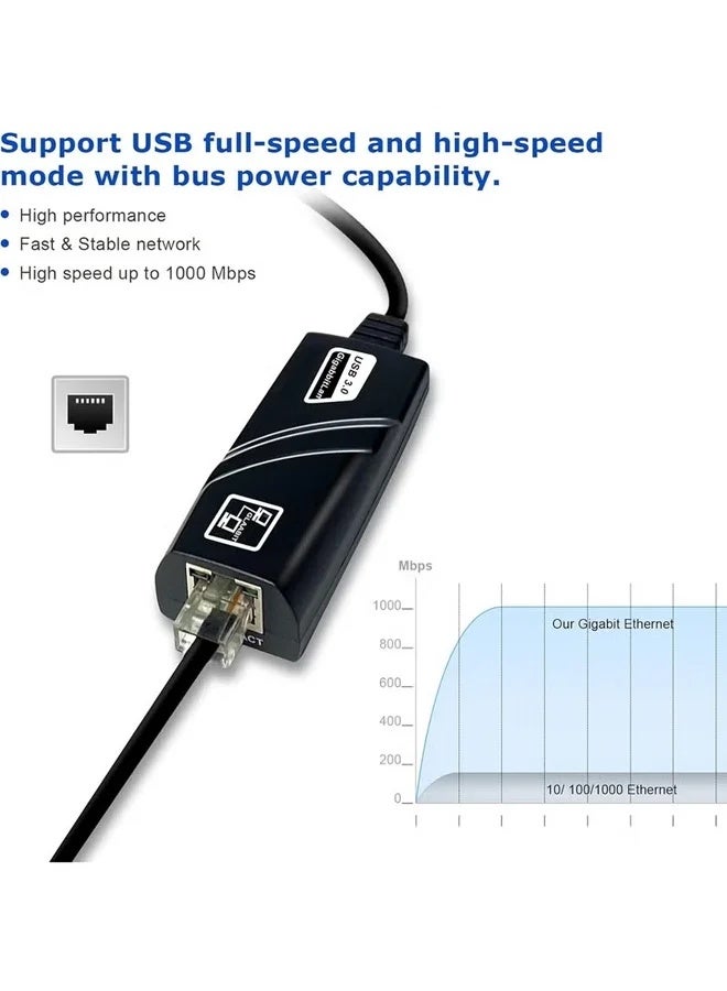 محول USB 3.0 إلى إيثرنت جيجابت، محول شبكة سلكي RJ45 100/1000M متوافق مع ماك بوك، كروم بوك، ويندوز 10، لينكس، ماك أو إس، كروم أو إس، نينتندو سويتش، أسود - Image 3