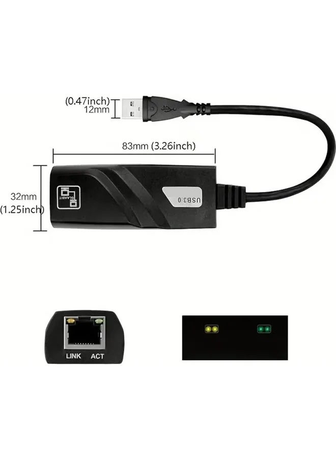 محول USB 3.0 إلى إيثرنت جيجابت، محول شبكة سلكي RJ45 100/1000M متوافق مع ماك بوك، كروم بوك، ويندوز 10، لينكس، ماك أو إس، كروم أو إس، نينتندو سويتش، أسود - Image 5