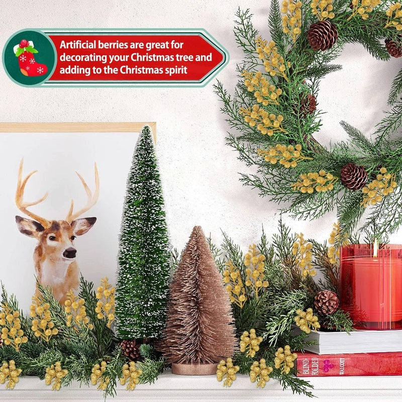 BAKEFY 10 Golden Berry Christmas Glitter Berries Stems 7.8 Inch Artificial Sparking Berries Stems Christmas Glitter Faux Berry Sprigs for Tree Ornaments Holiday Xmas Crafts Wreath Garland - Image 5