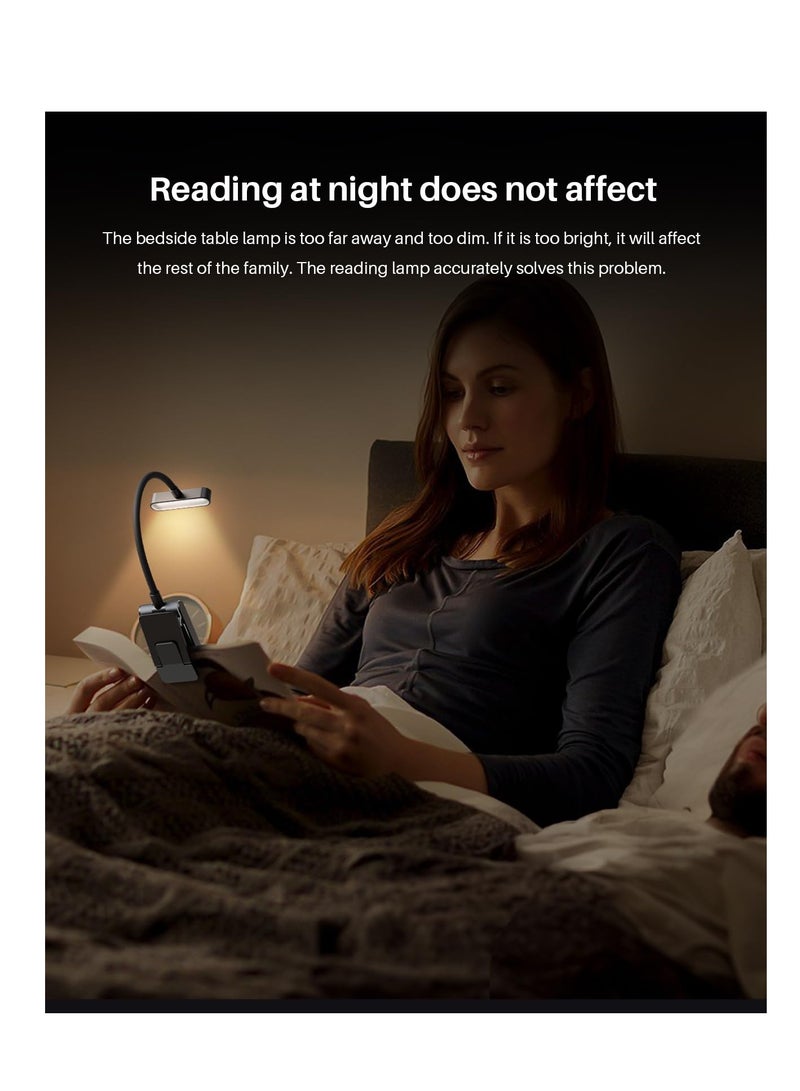 Rechargeable Book Light, with Power Display, 3 Color & Brightness Adjustable, 120 Hrs Runtime Flexible Goose Neck Clip on Book Light, Clip on Light, CRI 90 Eye Caring Book Lights for Reading at Night
