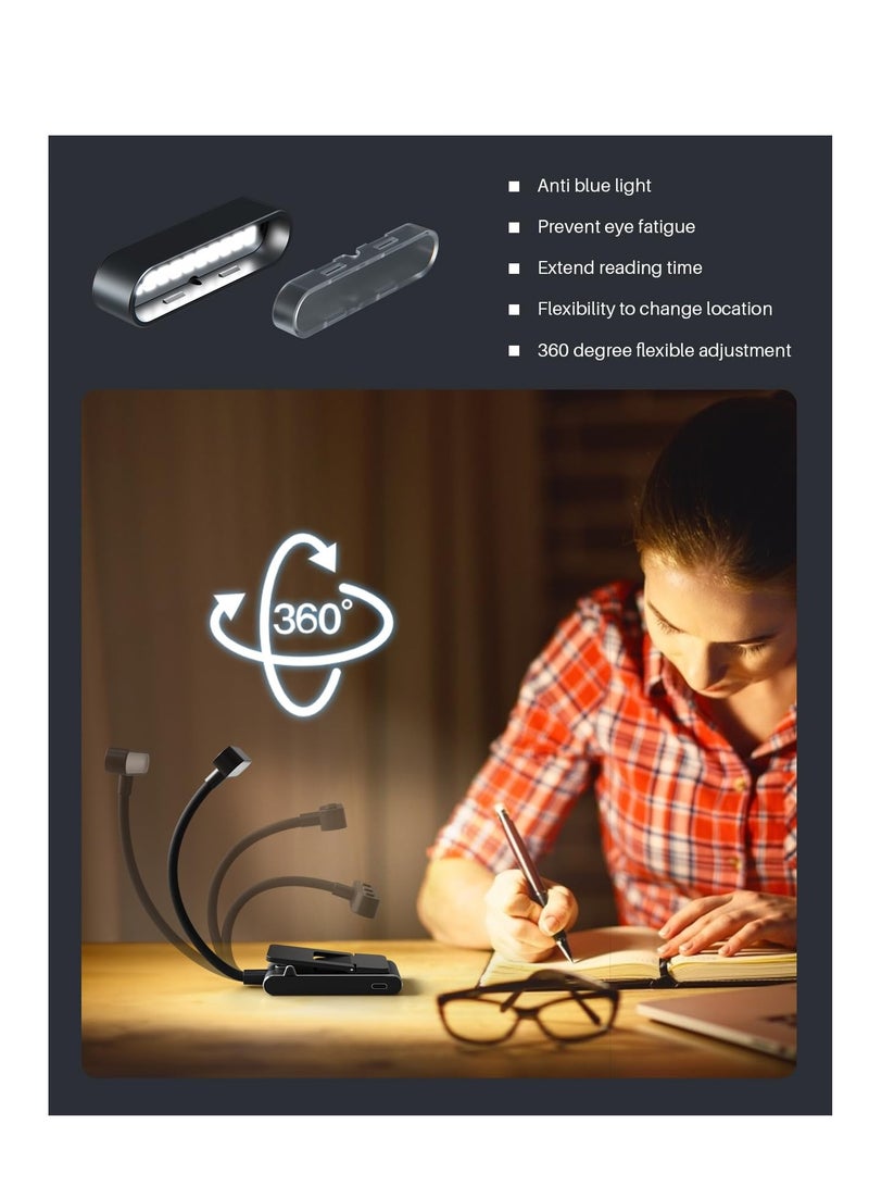 Rechargeable Book Light, with Power Display, 3 Color & Brightness Adjustable, 120 Hrs Runtime Flexible Goose Neck Clip on Book Light, Clip on Light, CRI 90 Eye Caring Book Lights for Reading at Night