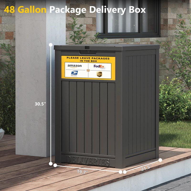 LHBGO Package Delivery Box for Outside with Sign, 48 Gallon Storage with Lockable Secure, Large Double Wall Resin Outdoor Package Delivery Waterproof - Image 2