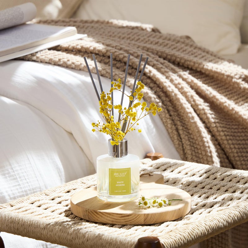 Airkeep Reed Diffuser Set 3.38 Fl Oz (100 Ml) - White Jasmine Oil Diffusers With 8 Reed Sticks  Home Fragrance Reed Diffuser For Bathroom Shelf Decor - Image 5