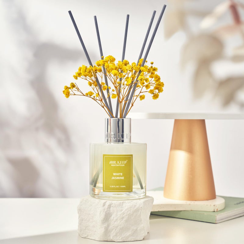 Airkeep Reed Diffuser Set 3.38 Fl Oz (100 Ml) - White Jasmine Oil Diffusers With 8 Reed Sticks  Home Fragrance Reed Diffuser For Bathroom Shelf Decor - Image 2