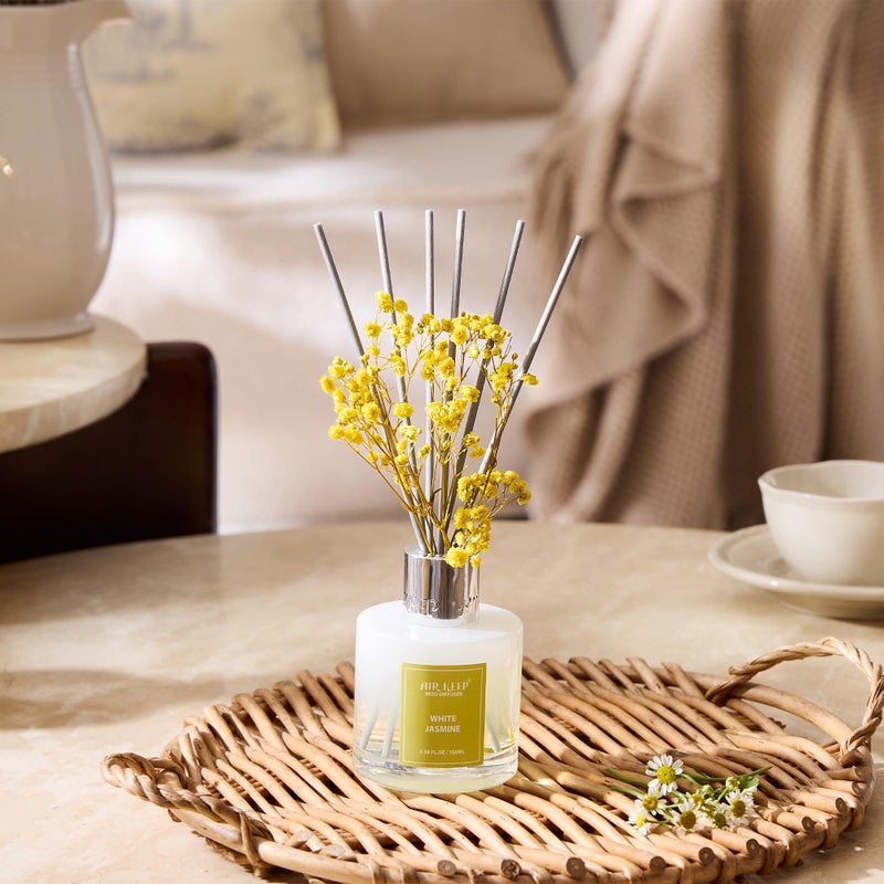 Airkeep Reed Diffuser Set 3.38 Fl Oz (100 Ml) - White Jasmine Oil Diffusers With 8 Reed Sticks  Home Fragrance Reed Diffuser For Bathroom Shelf Decor - Image 4
