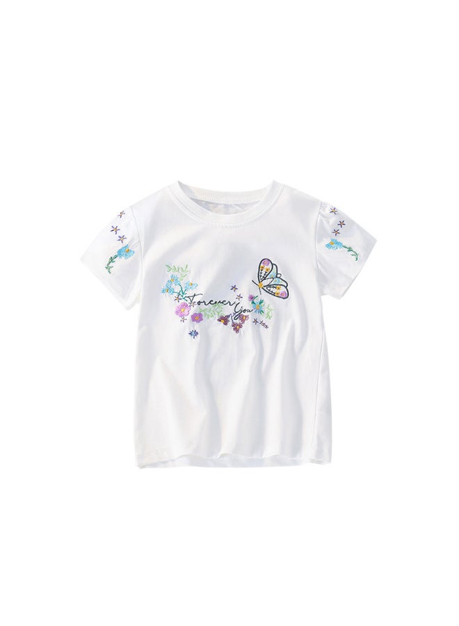 Malwee Girls' T-shirt Summer New European And American Children's Round Neck Short Sleeve Western Girl Casual Top - Image 1