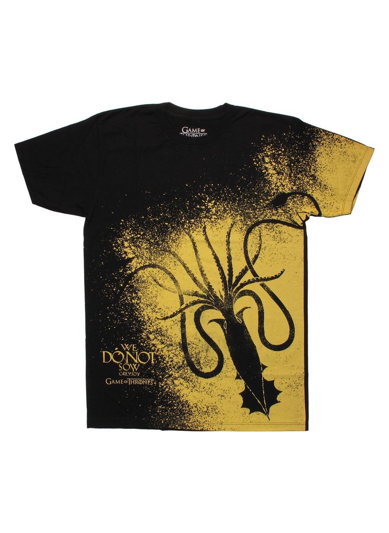 جيم اوف ثرونز تي شيرت شفاف مطبوع عليه Game of Thrones Greyjoy Sigil Splatter - مقاس كبير 