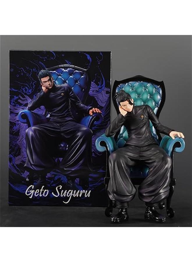 2pcs Geto Suguru Figure JJK Statue, 1/7 Scale Sitting on Chair Anime Action Figure Sculpture JJK Geto Suguru Statue Handmade Collectible Desktop Decoration Gifts for Fans