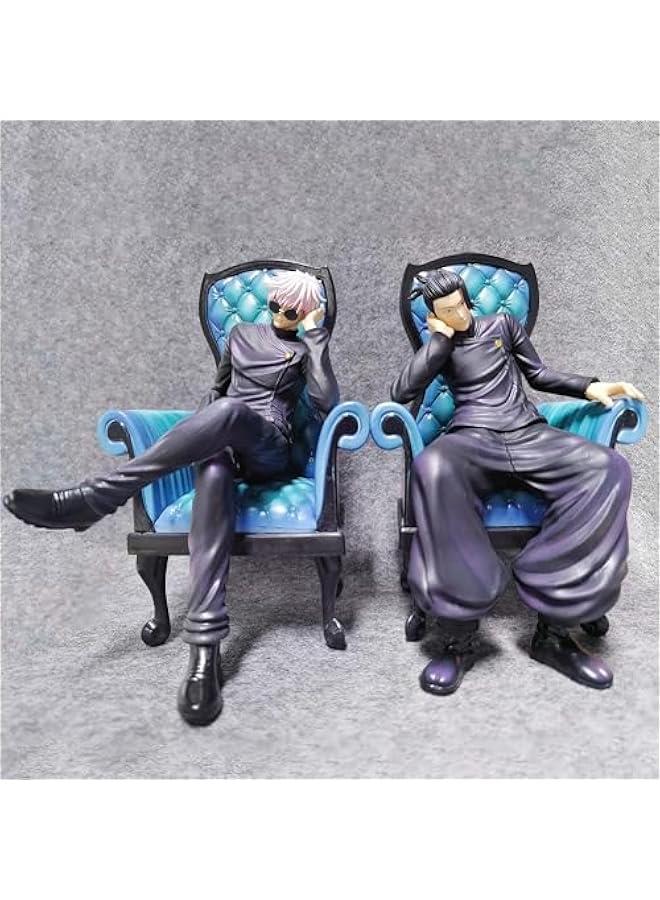 2pcs Geto Suguru Figure JJK Statue, 1/7 Scale Sitting on Chair Anime Action Figure Sculpture JJK Geto Suguru Statue Handmade Collectible Desktop Decoration Gifts for Fans