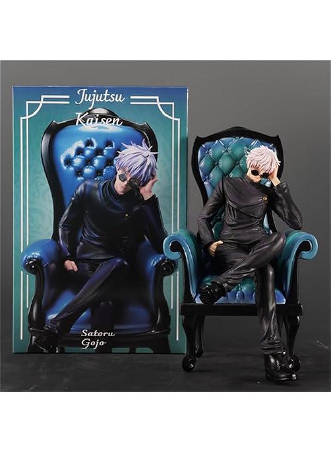 2pcs Geto Suguru Figure JJK Statue, 1/7 Scale Sitting on Chair Anime Action Figure Sculpture JJK Geto Suguru Statue Handmade Collectible Desktop Decoration Gifts for Fans