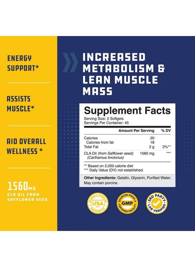 Natures Craft - Conjugated Linoleic Acid Cla Supplement Cla Safflower Oil Lean Muscle Mass Pre Workout Supplement For Men And Women For Natural Muscle Builder 1560Mg Cla Supplements With Essential Fatty Acids - Image 1