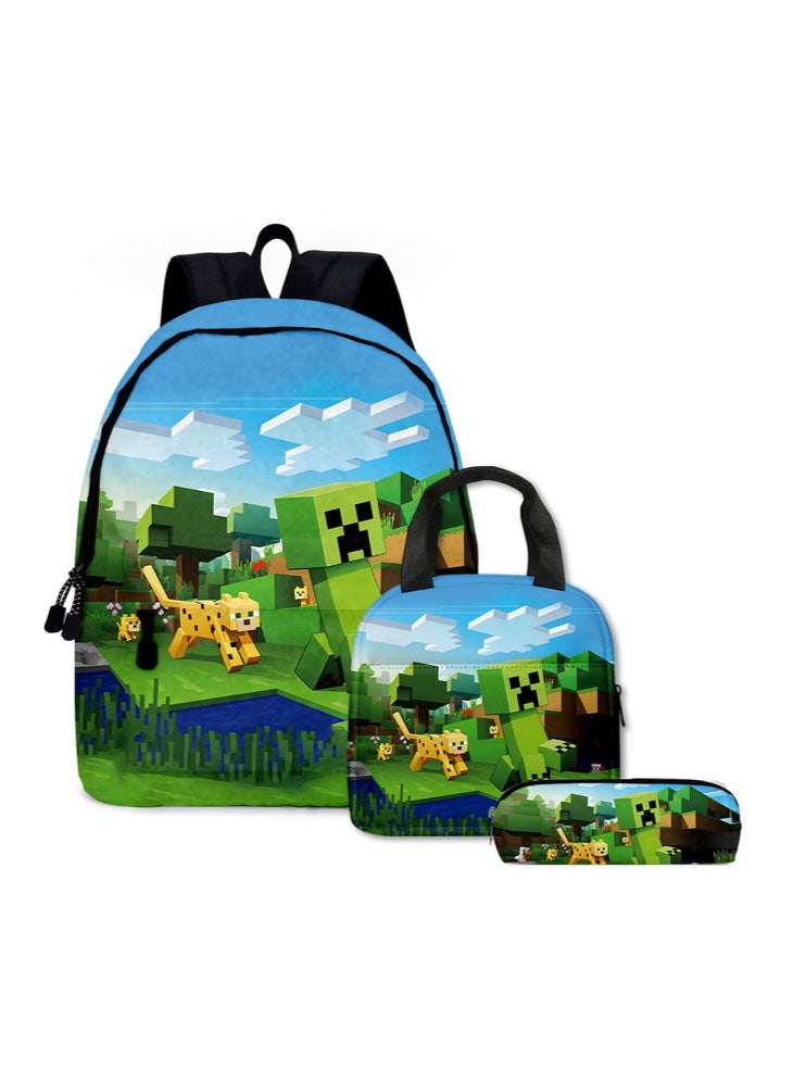 Minecraft backpack lunch bag pencil case three-piece suit men and women leisure sports travel backpack student school backpack - Image 1
